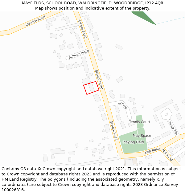 MAYFIELDS, SCHOOL ROAD, WALDRINGFIELD, WOODBRIDGE, IP12 4QR: Location map and indicative extent of plot