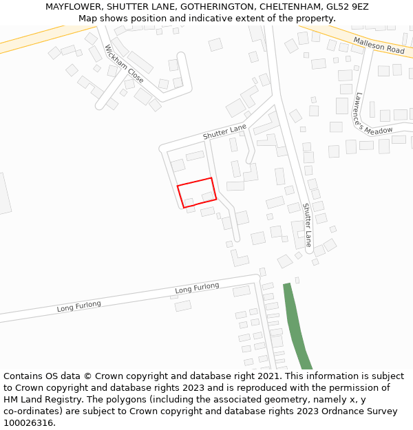 MAYFLOWER, SHUTTER LANE, GOTHERINGTON, CHELTENHAM, GL52 9EZ: Location map and indicative extent of plot