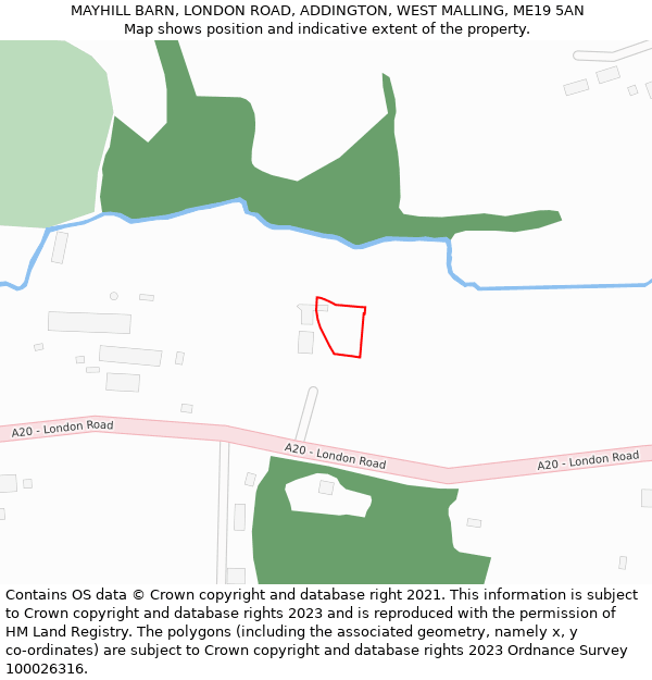 MAYHILL BARN, LONDON ROAD, ADDINGTON, WEST MALLING, ME19 5AN: Location map and indicative extent of plot