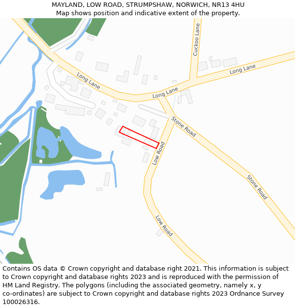 MAYLAND, LOW ROAD, STRUMPSHAW, NORWICH, NR13 4HU: Location map and indicative extent of plot