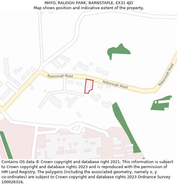 MAYO, RALEIGH PARK, BARNSTAPLE, EX31 4JD: Location map and indicative extent of plot