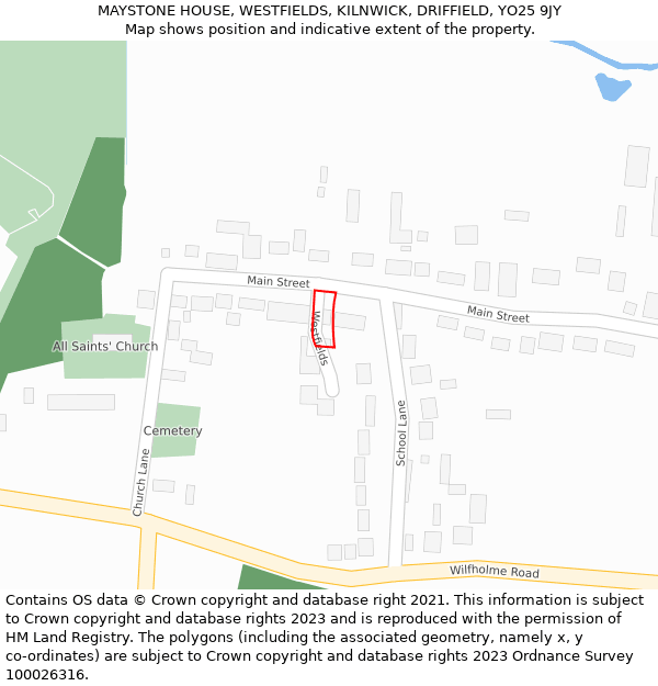MAYSTONE HOUSE, WESTFIELDS, KILNWICK, DRIFFIELD, YO25 9JY: Location map and indicative extent of plot