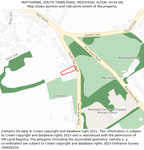 MAYTHORNE, SOUTH TOWN ROAD, MEDSTEAD, ALTON, GU34 5PJ: Location map and indicative extent of plot