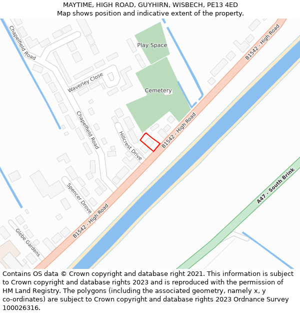 MAYTIME, HIGH ROAD, GUYHIRN, WISBECH, PE13 4ED: Location map and indicative extent of plot