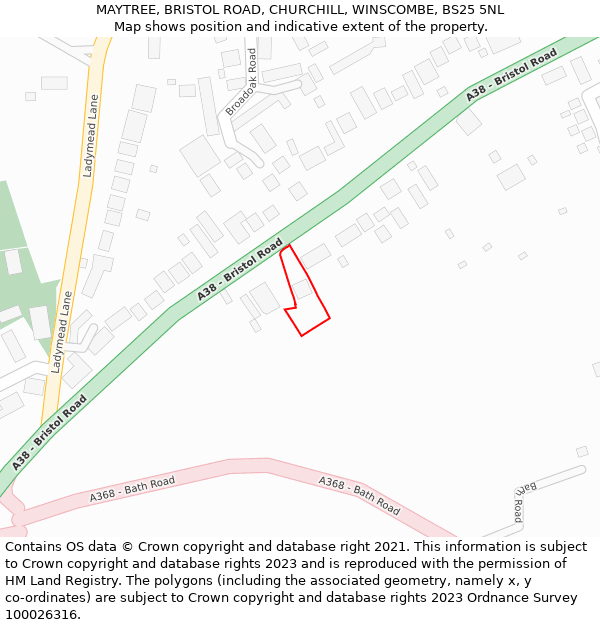 MAYTREE, BRISTOL ROAD, CHURCHILL, WINSCOMBE, BS25 5NL: Location map and indicative extent of plot