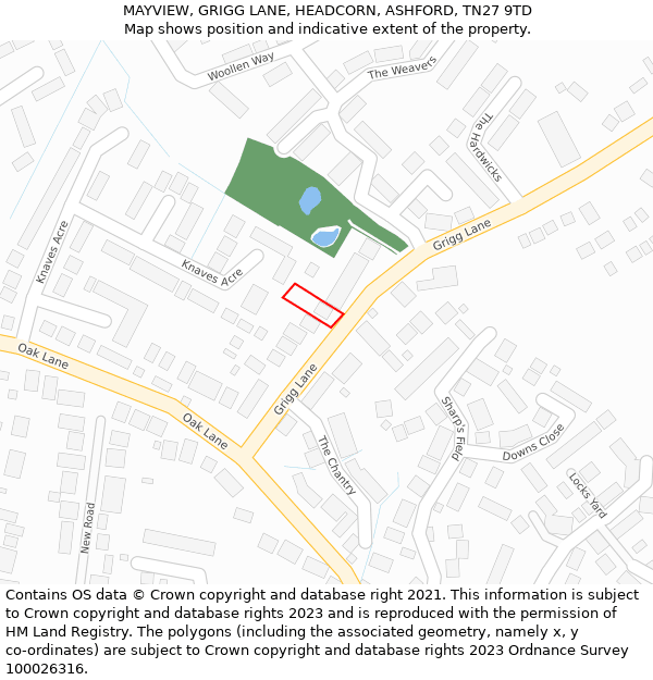 MAYVIEW, GRIGG LANE, HEADCORN, ASHFORD, TN27 9TD: Location map and indicative extent of plot