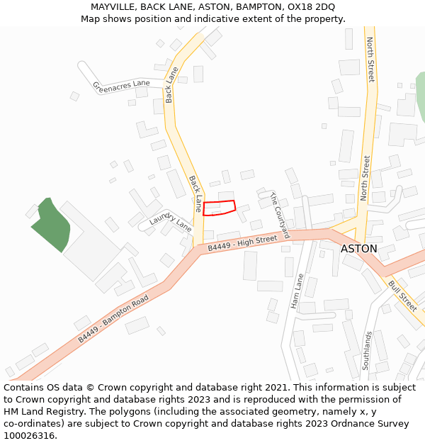 MAYVILLE, BACK LANE, ASTON, BAMPTON, OX18 2DQ: Location map and indicative extent of plot