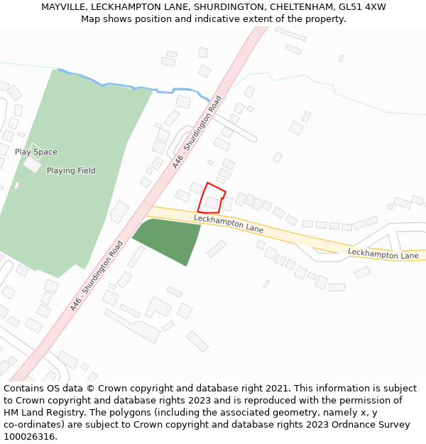 MAYVILLE, LECKHAMPTON LANE, SHURDINGTON, CHELTENHAM, GL51 4XW: Location map and indicative extent of plot