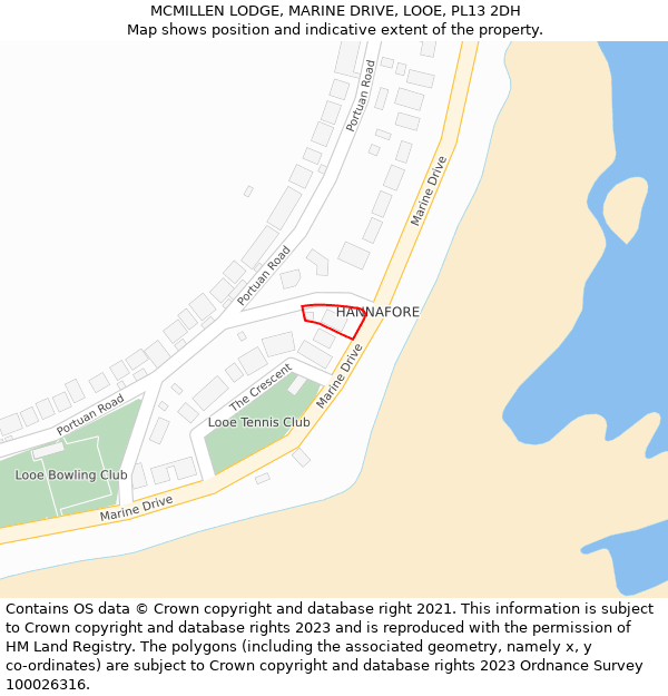 MCMILLEN LODGE, MARINE DRIVE, LOOE, PL13 2DH: Location map and indicative extent of plot