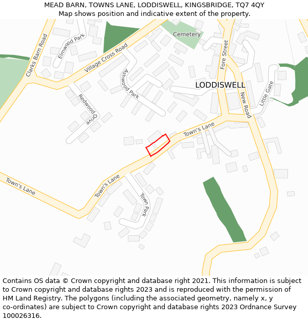 MEAD BARN, TOWNS LANE, LODDISWELL, KINGSBRIDGE, TQ7 4QY: Location map and indicative extent of plot