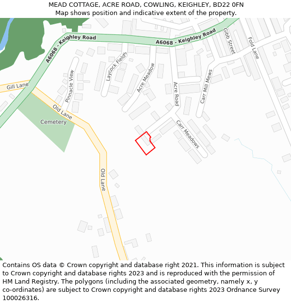 MEAD COTTAGE, ACRE ROAD, COWLING, KEIGHLEY, BD22 0FN: Location map and indicative extent of plot