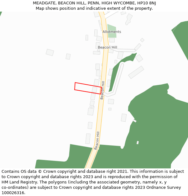 MEADGATE, BEACON HILL, PENN, HIGH WYCOMBE, HP10 8NJ: Location map and indicative extent of plot