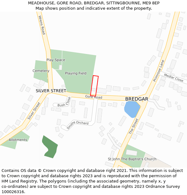 MEADHOUSE, GORE ROAD, BREDGAR, SITTINGBOURNE, ME9 8EP: Location map and indicative extent of plot