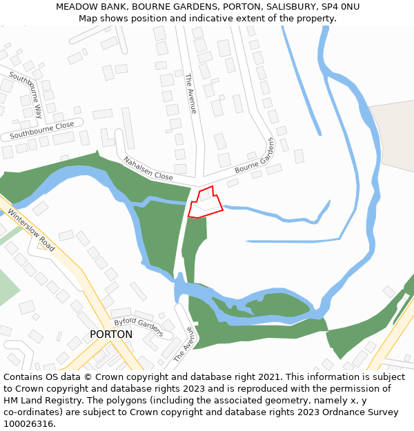 MEADOW BANK, BOURNE GARDENS, PORTON, SALISBURY, SP4 0NU: Location map and indicative extent of plot