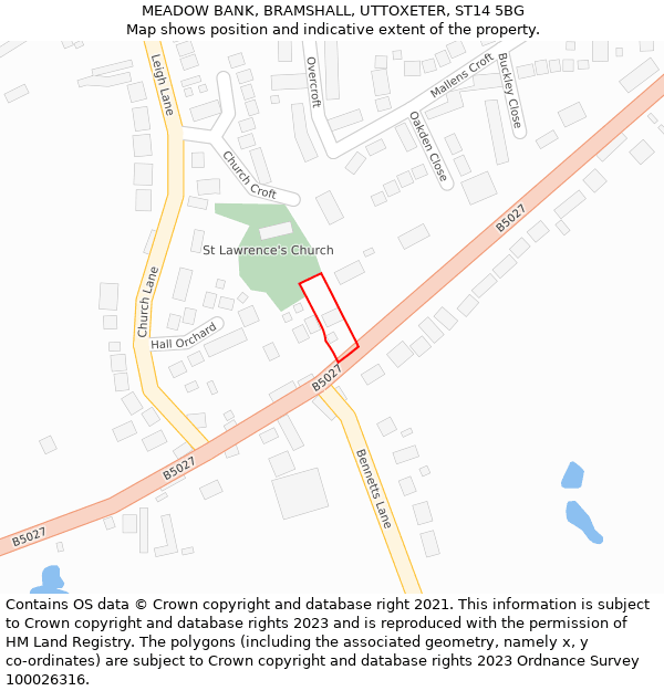 MEADOW BANK, BRAMSHALL, UTTOXETER, ST14 5BG: Location map and indicative extent of plot