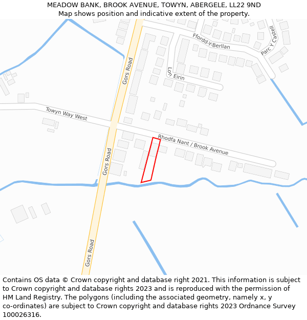 MEADOW BANK, BROOK AVENUE, TOWYN, ABERGELE, LL22 9ND: Location map and indicative extent of plot