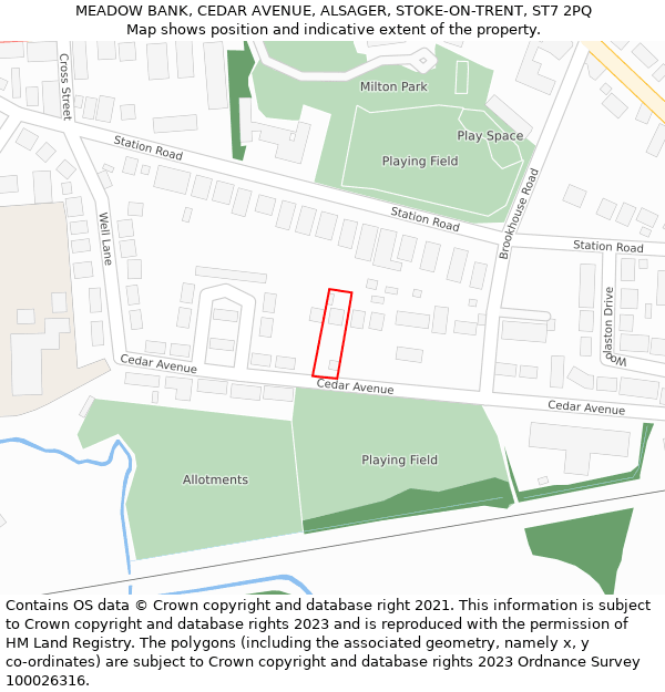 MEADOW BANK, CEDAR AVENUE, ALSAGER, STOKE-ON-TRENT, ST7 2PQ: Location map and indicative extent of plot