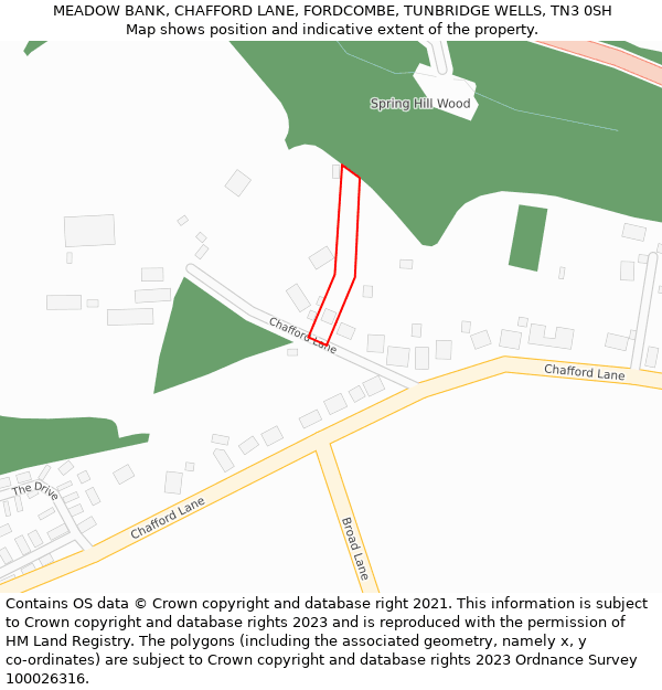 MEADOW BANK, CHAFFORD LANE, FORDCOMBE, TUNBRIDGE WELLS, TN3 0SH: Location map and indicative extent of plot