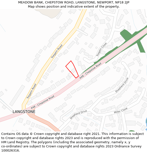 MEADOW BANK, CHEPSTOW ROAD, LANGSTONE, NEWPORT, NP18 2JP: Location map and indicative extent of plot