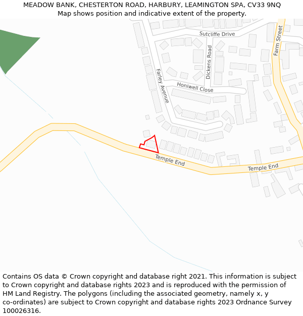 MEADOW BANK, CHESTERTON ROAD, HARBURY, LEAMINGTON SPA, CV33 9NQ: Location map and indicative extent of plot