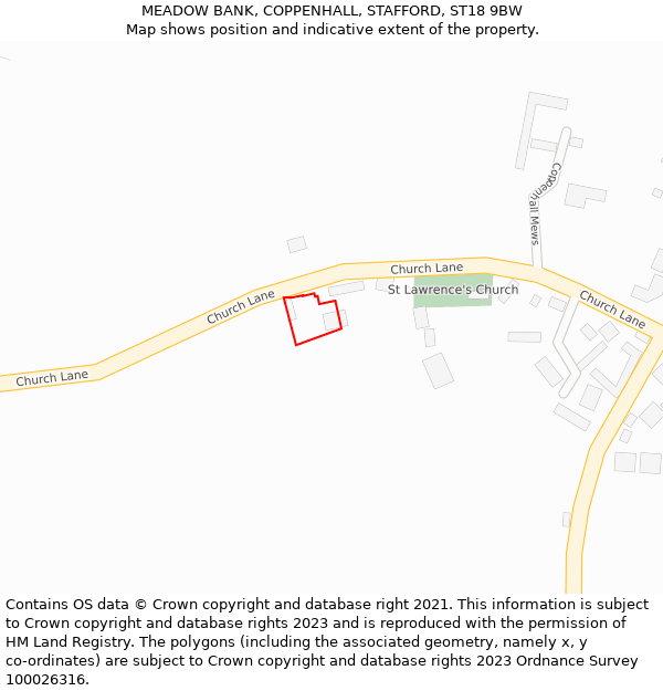 MEADOW BANK, COPPENHALL, STAFFORD, ST18 9BW: Location map and indicative extent of plot