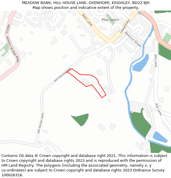 MEADOW BANK, HILL HOUSE LANE, OXENHOPE, KEIGHLEY, BD22 9JH: Location map and indicative extent of plot