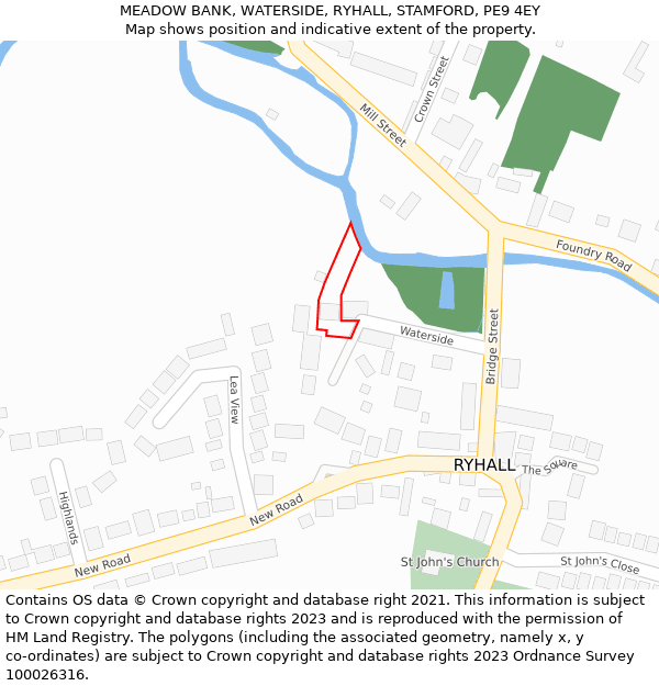 MEADOW BANK, WATERSIDE, RYHALL, STAMFORD, PE9 4EY: Location map and indicative extent of plot
