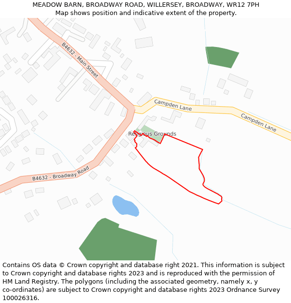 MEADOW BARN, BROADWAY ROAD, WILLERSEY, BROADWAY, WR12 7PH: Location map and indicative extent of plot