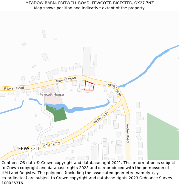 MEADOW BARN, FRITWELL ROAD, FEWCOTT, BICESTER, OX27 7NZ: Location map and indicative extent of plot