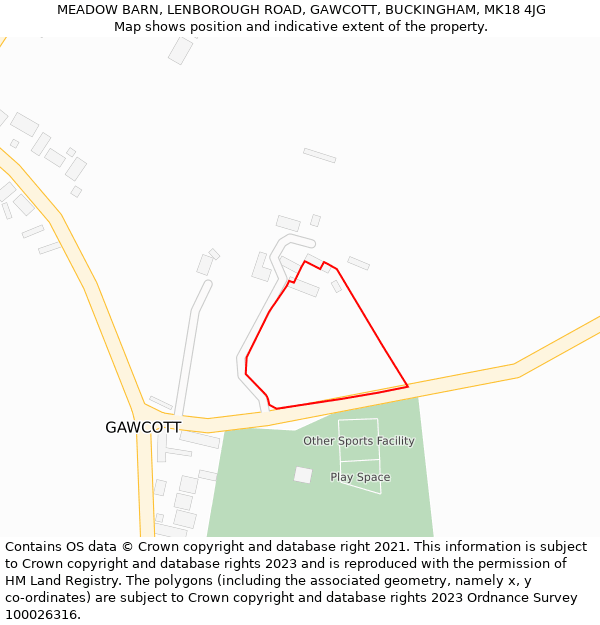 MEADOW BARN, LENBOROUGH ROAD, GAWCOTT, BUCKINGHAM, MK18 4JG: Location map and indicative extent of plot