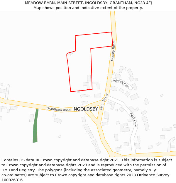 MEADOW BARN, MAIN STREET, INGOLDSBY, GRANTHAM, NG33 4EJ: Location map and indicative extent of plot