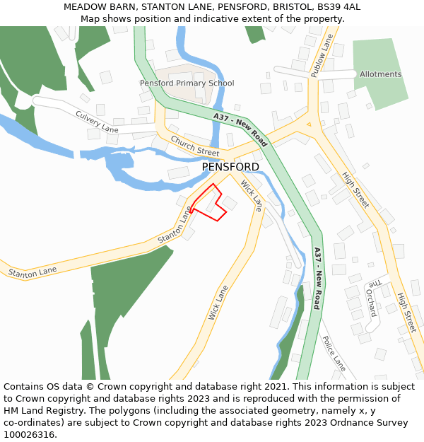 MEADOW BARN, STANTON LANE, PENSFORD, BRISTOL, BS39 4AL: Location map and indicative extent of plot