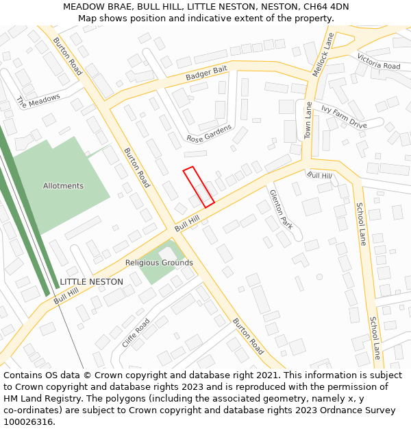 MEADOW BRAE, BULL HILL, LITTLE NESTON, NESTON, CH64 4DN: Location map and indicative extent of plot