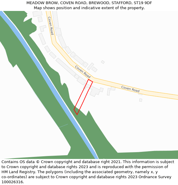 MEADOW BROW, COVEN ROAD, BREWOOD, STAFFORD, ST19 9DF: Location map and indicative extent of plot