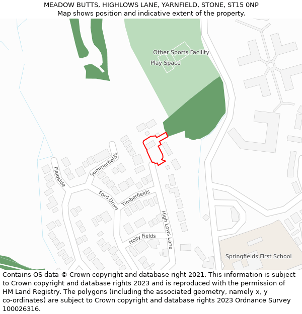 MEADOW BUTTS, HIGHLOWS LANE, YARNFIELD, STONE, ST15 0NP: Location map and indicative extent of plot