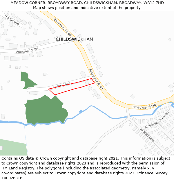 MEADOW CORNER, BROADWAY ROAD, CHILDSWICKHAM, BROADWAY, WR12 7HD: Location map and indicative extent of plot
