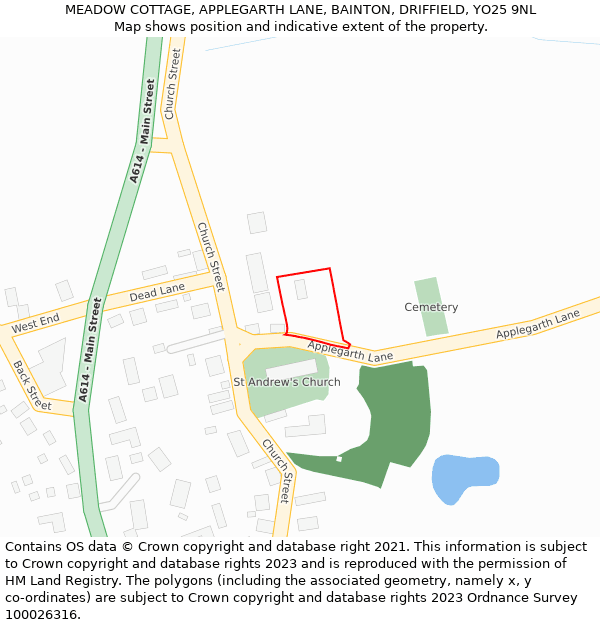 MEADOW COTTAGE, APPLEGARTH LANE, BAINTON, DRIFFIELD, YO25 9NL: Location map and indicative extent of plot