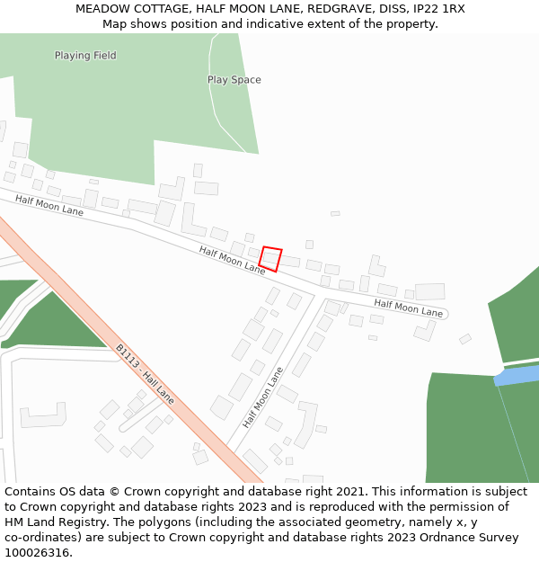 MEADOW COTTAGE, HALF MOON LANE, REDGRAVE, DISS, IP22 1RX: Location map and indicative extent of plot