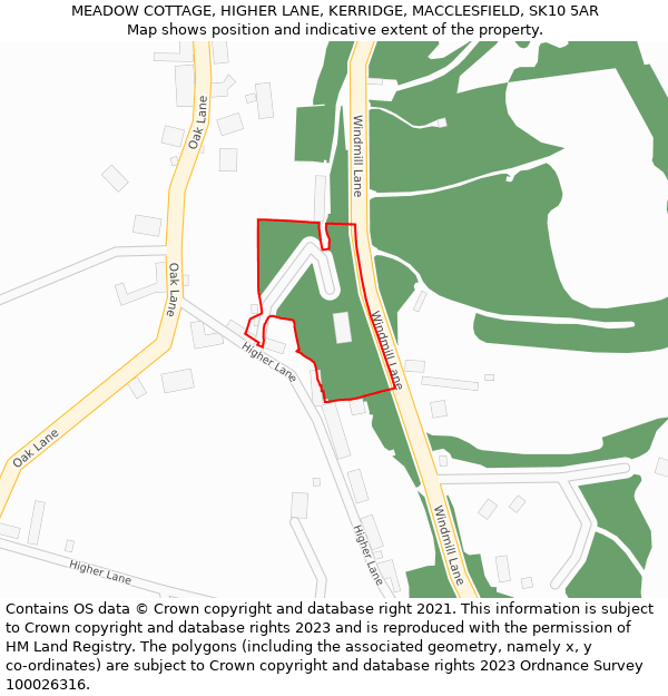 MEADOW COTTAGE, HIGHER LANE, KERRIDGE, MACCLESFIELD, SK10 5AR: Location map and indicative extent of plot