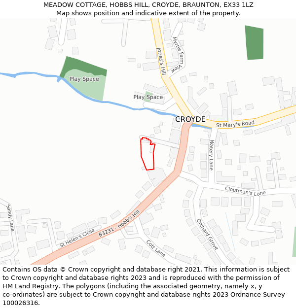 MEADOW COTTAGE, HOBBS HILL, CROYDE, BRAUNTON, EX33 1LZ: Location map and indicative extent of plot