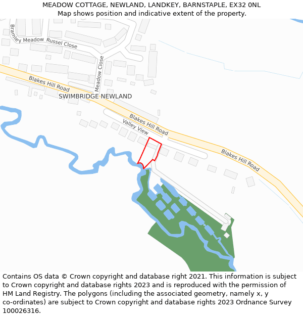 MEADOW COTTAGE, NEWLAND, LANDKEY, BARNSTAPLE, EX32 0NL: Location map and indicative extent of plot