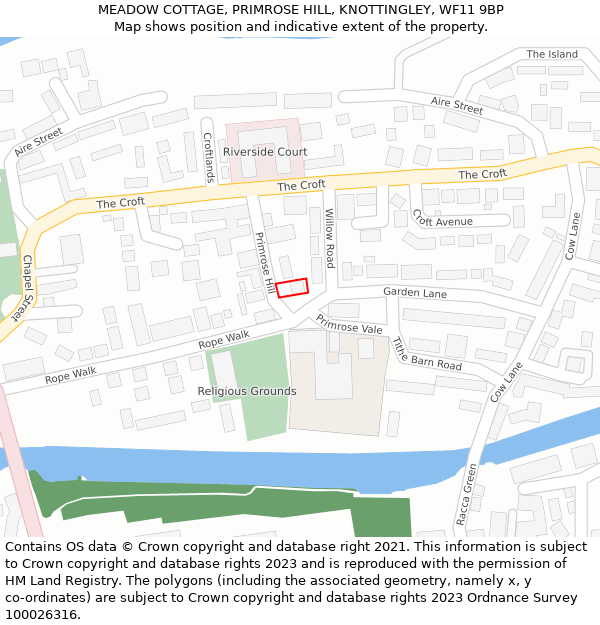 MEADOW COTTAGE, PRIMROSE HILL, KNOTTINGLEY, WF11 9BP: Location map and indicative extent of plot