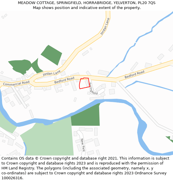 MEADOW COTTAGE, SPRINGFIELD, HORRABRIDGE, YELVERTON, PL20 7QS: Location map and indicative extent of plot