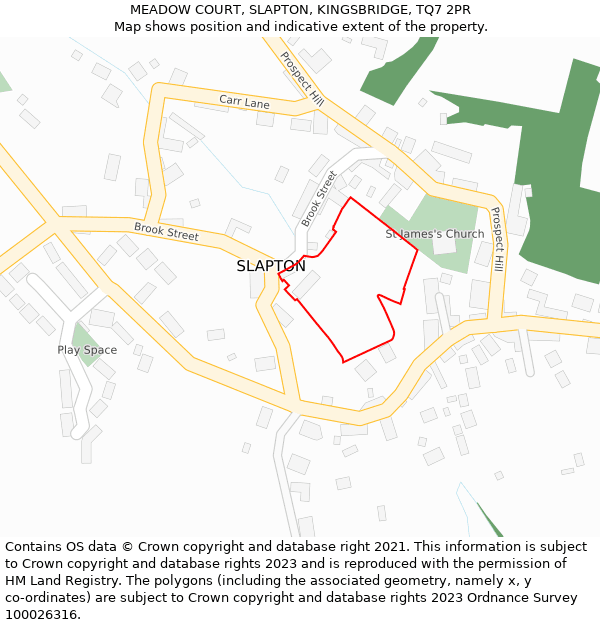 MEADOW COURT, SLAPTON, KINGSBRIDGE, TQ7 2PR: Location map and indicative extent of plot
