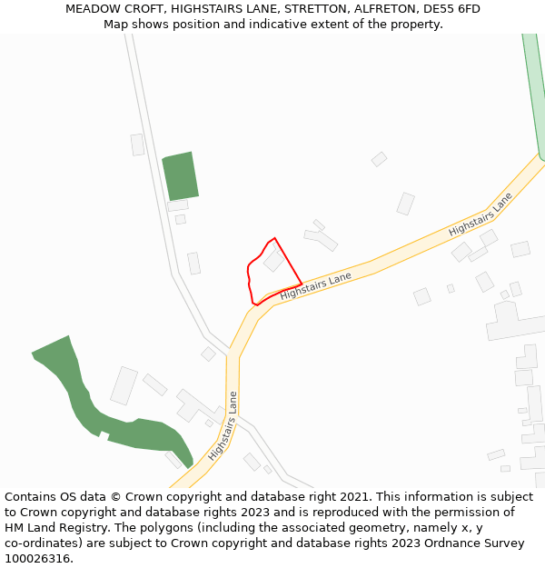 MEADOW CROFT, HIGHSTAIRS LANE, STRETTON, ALFRETON, DE55 6FD: Location map and indicative extent of plot