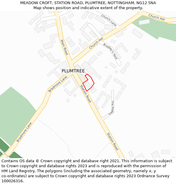 MEADOW CROFT, STATION ROAD, PLUMTREE, NOTTINGHAM, NG12 5NA: Location map and indicative extent of plot