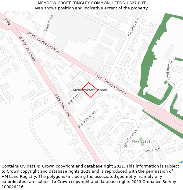 MEADOW CROFT, TINGLEY COMMON, LEEDS, LS27 0HT: Location map and indicative extent of plot