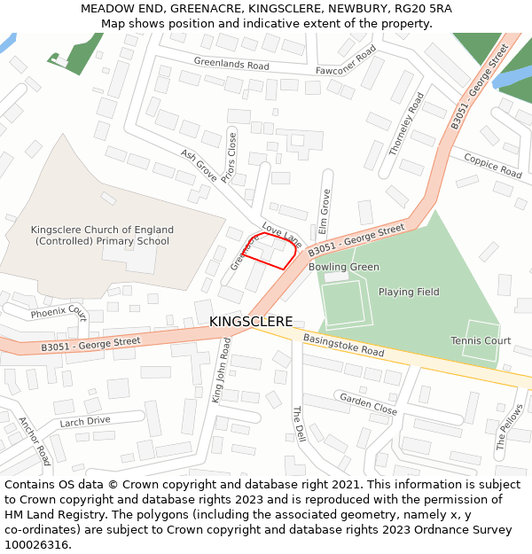 MEADOW END, GREENACRE, KINGSCLERE, NEWBURY, RG20 5RA: Location map and indicative extent of plot