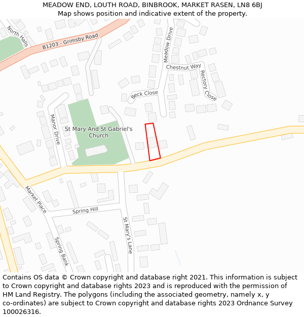 MEADOW END, LOUTH ROAD, BINBROOK, MARKET RASEN, LN8 6BJ: Location map and indicative extent of plot