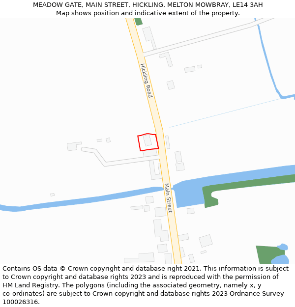 MEADOW GATE, MAIN STREET, HICKLING, MELTON MOWBRAY, LE14 3AH: Location map and indicative extent of plot